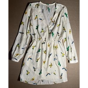 Yetts Los Angeles Women’s Small S BEAUTIFUL Birds All Over Dress Long Sleeve
